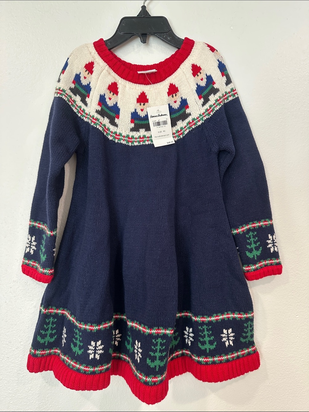 Hanna Andersson Gnome Navy Red Holiday Knit Dress Girls Kids Size 3 Toddler NWT